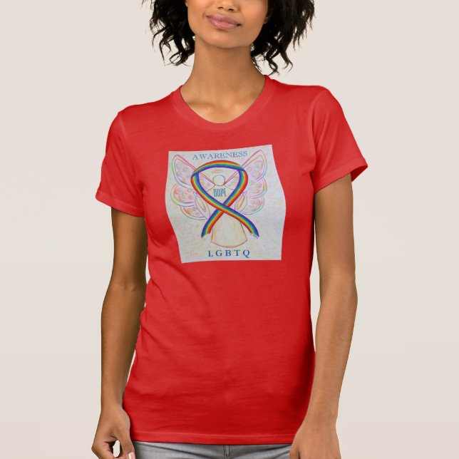 LGBTQ Rainbow Awareness Ribbon Angel Custom Shirt (Front)