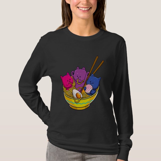 LGBTQ Rainbow Bisexual Pride Flag Cats In Ramen An T-Shirt (Front)