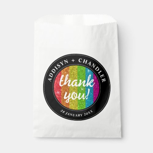 LGBTQ Rainbow Black Chic Modern Wedding Glitter Favor Bag