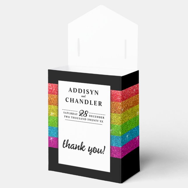 LGBTQ Rainbow Black Chic Modern Wedding Glitter Favor Boxes (Opened)