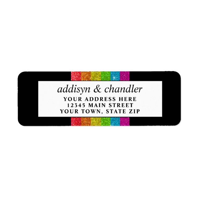 LGBTQ Rainbow Black Chic Modern Wedding Glitter Label (Front)