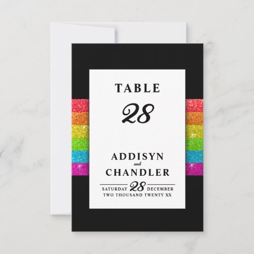 LGBTQ Rainbow Black Chic Modern Wedding Glitter Thank You Card