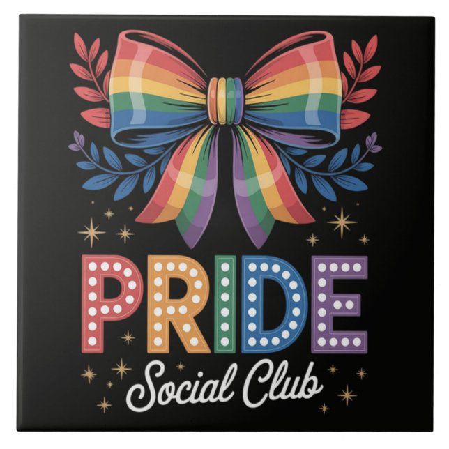 LGBTQ Rainbow Bow Ceramic Tile (Front)