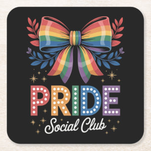 LGBTQ Rainbow Bow Square Paper Coaster