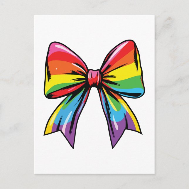 Lgbtq rainbow colors bow  holiday postcard (Front)