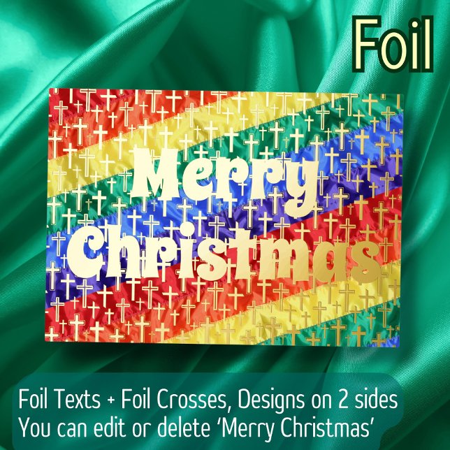 LGBTQ rainbow flag & cross Merry Christmas elegant Foil Holiday Card (Creator Uploaded)