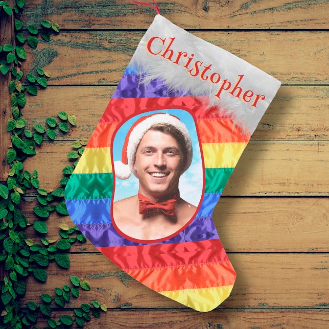 LGBTQ Rainbow Flag Gay Pride Flag Photo Name Queer Small Christmas Stocking (Creator Uploaded)
