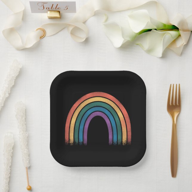 LGBTQ Rainbow Flag Gay Pride LGBT Awareness Ally  Paper Plates (Wedding)