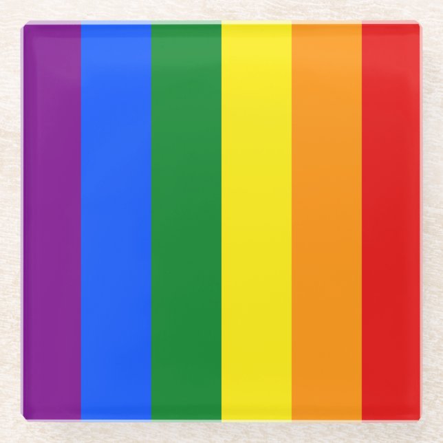 LGBTQ+ Rainbow Flag Stripes for Pride Month -  Glass Coaster (Front)