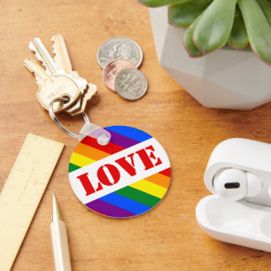 LGBTQ+ Rainbow Flag with Love for Pride Month -  Keychain