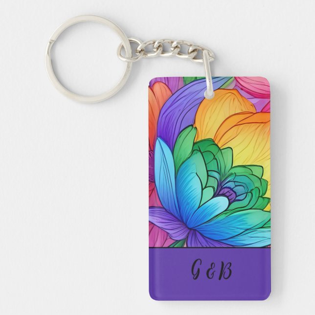 lgbtq rainbow floral keychain (Front)