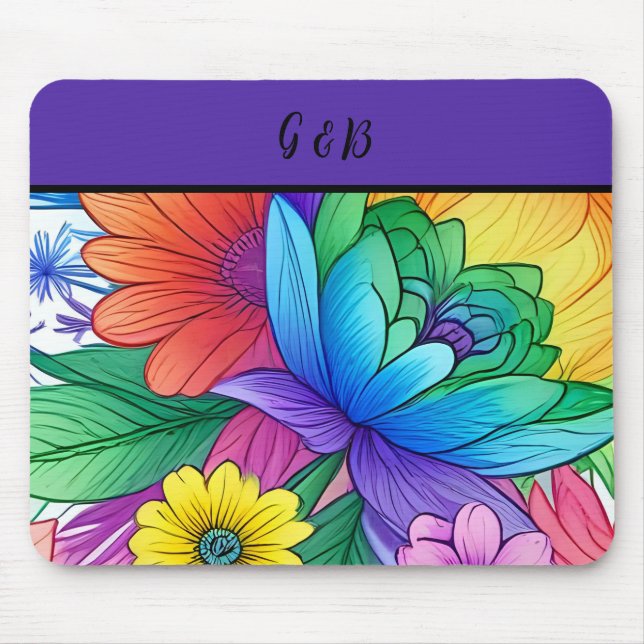 lgbtq rainbow floral  mouse pad (Front)