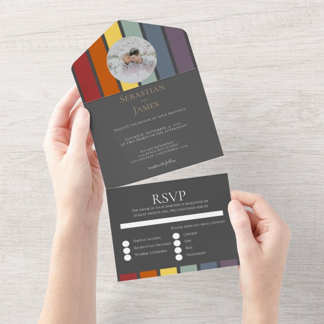 LGBTQ Rainbow Gay Elegant All In One Invitation (Tearaway)