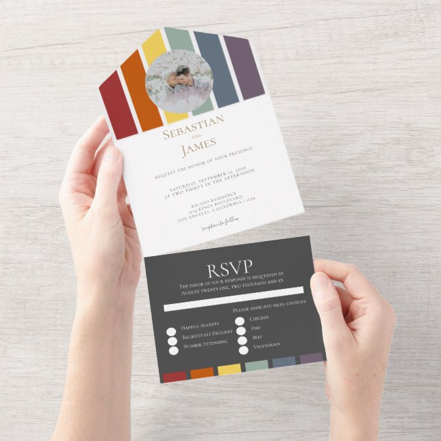 LGBTQ Rainbow Gay Elegant All In One Invitation (Tearaway)