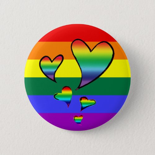 LGBTQ Rainbow Gay Pride Flag Hearts Button