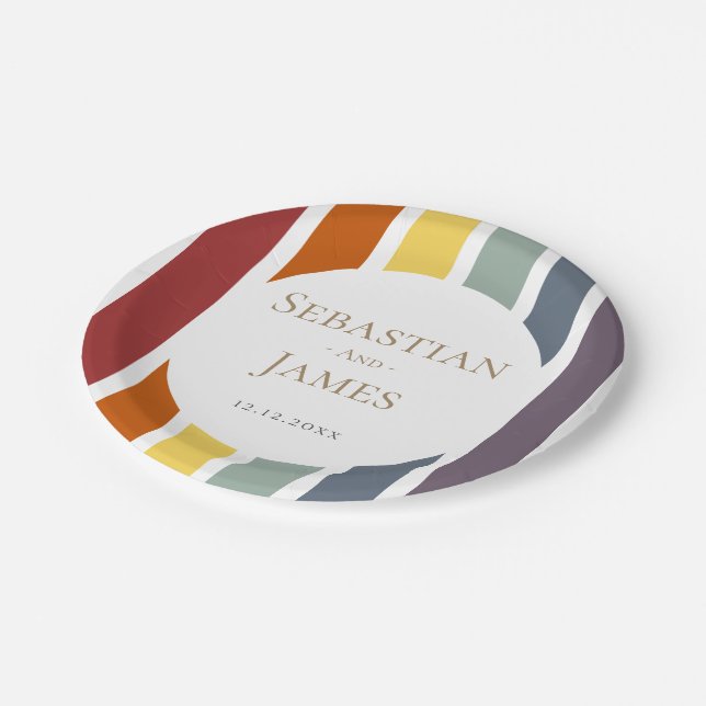 LGBTQ Rainbow Gay Wedding Paper Plates (Angled)