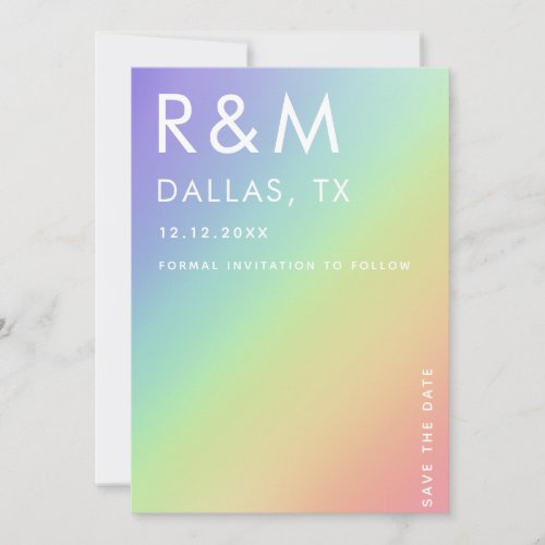 LGBTQ Rainbow Gradient Minimalist Monogram Pride Invitation