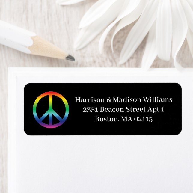 LGBTQ rainbow gradient peace symbol black custom Label (Insitu)