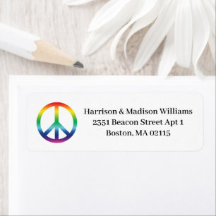 LGBTQ rainbow gradient peace symbol custom address Label