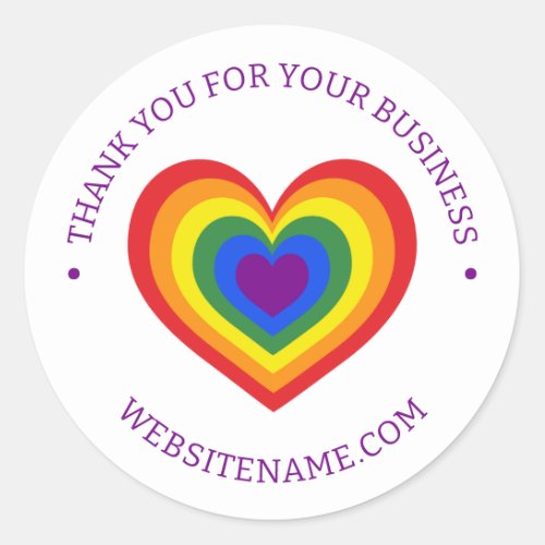 LGBTQ Rainbow Heart Business Thank You Classic Round Sticker
