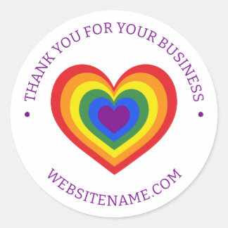 LGBTQ Rainbow Heart Business Thank You Classic Round Sticker