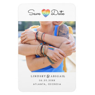 LGBTQ Rainbow Heart Save the Date with Photo Magnet