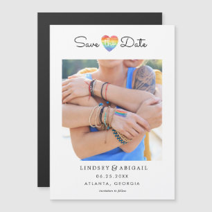 LGBTQ Rainbow Heart Save the Date with Photo Magnetic Invitation
