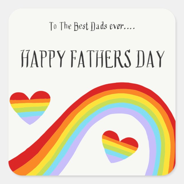 LGBTQ Rainbow & Hearts Happy Father's Day Square Sticker (Front)