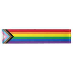 Lgbtq rainbow inclusive diversity gay pride flag desk name plate