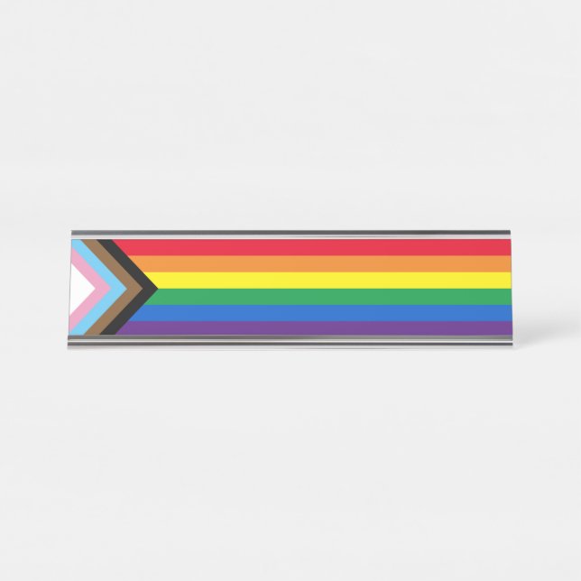 Lgbtq rainbow inclusive diversity gay pride flag  desk name plate (Front)