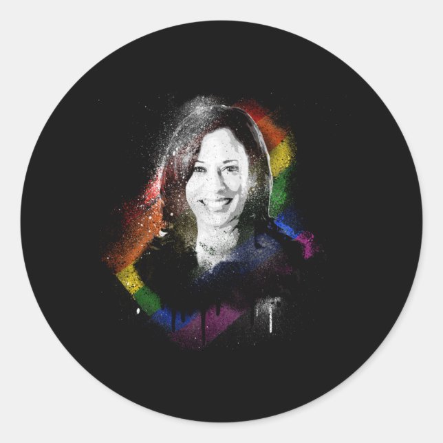 LGBTQ Rainbow Kamala Harris Spray Paint Pride Classic Round Sticker (Front)