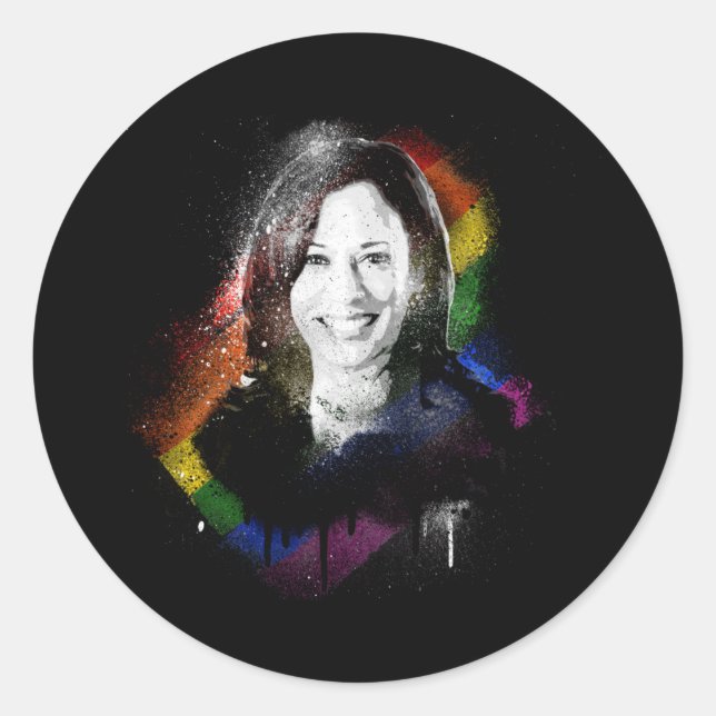 LGBTQ Rainbow Kamala Harris Spray Paint Pride Classic Round Sticker (Front)