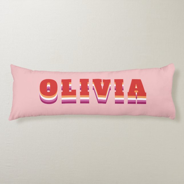 LGBTQ Rainbow Lesbian Pride Flag Custom Name Body Pillow (Front)