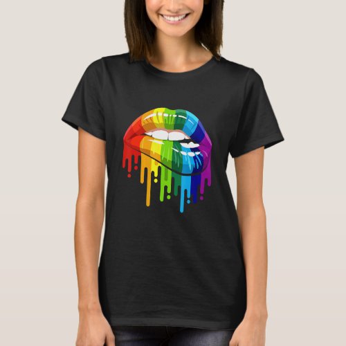 Lgbtq Rainbow Lip Gay Pride  For  Less Bis Tran Qu T_Shirt