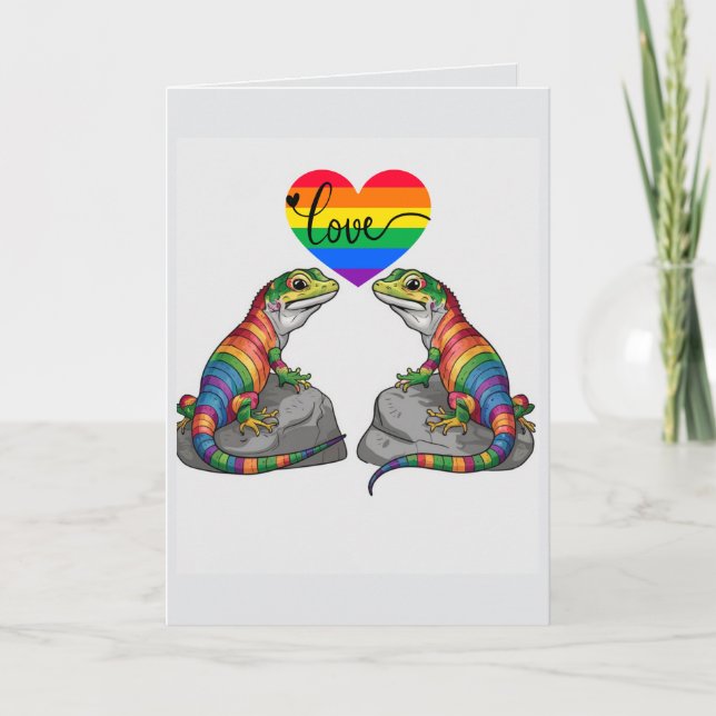 Lgbtq  Rainbow Lizard love Card (Front)