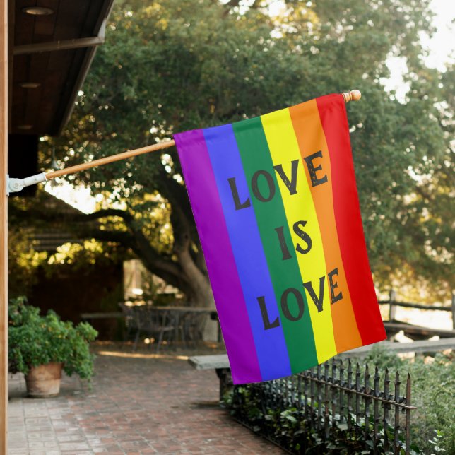 LGBTQ Rainbow Pride Equality Love is Love House Flag (In SItu)