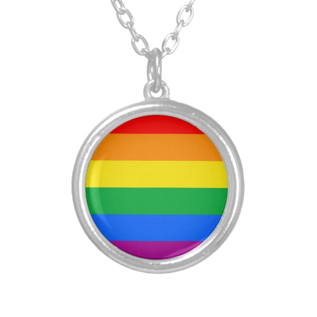 LGBTQ+ Rainbow Pride Flag Silver Plated Necklace (Front)