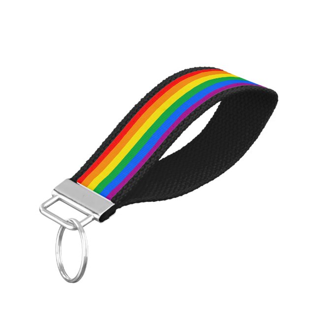 LGBTQ+ Rainbow Pride Flag Wrist Keychain (Angled Down)