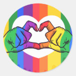 LGBTQ Rainbow Pride Love Hands Classic Round Sticker