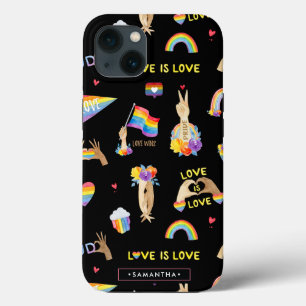LGBTQ Rainbow Pride Pattern   Monogram iPhone 13 Case