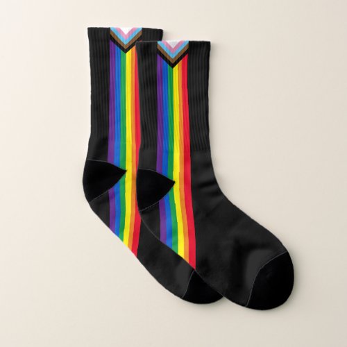 Lgbtq rainbow progress gay pride flag black socks