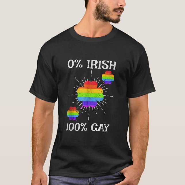 LGBTQ Rainbow Shamrock 0 Irish 100 Gay  T-Shirt (Front)