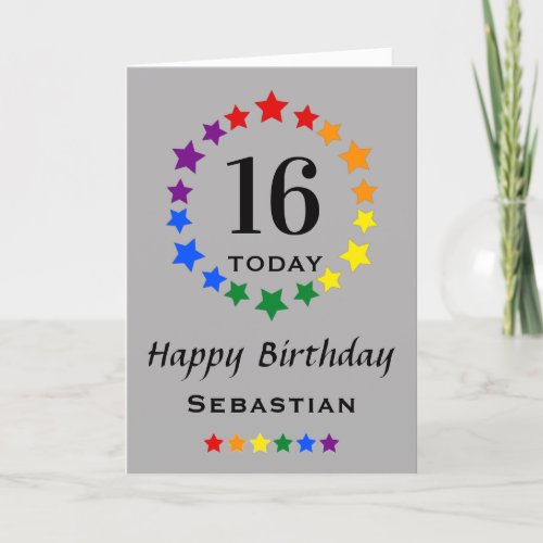 LGBTQ Rainbow Stars _ 16 Today or Any Age Birthday Card
