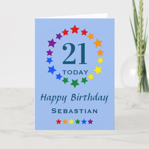 LGBTQ Rainbow Stars _ 21 Today or Any Age Birthday Card
