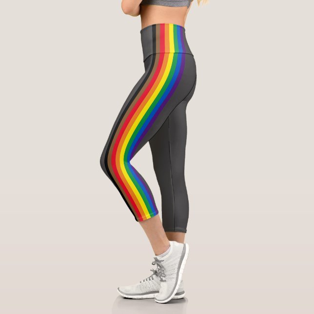 Lgbtq rainbow stripes gay philly pride flag grey capri leggings (Left)