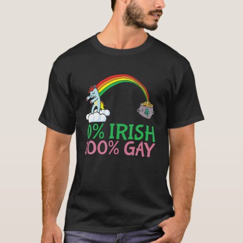 LGBTQ Rainbow Unicorn 0 Irish 100 Gay Ally St Pa T_Shirt