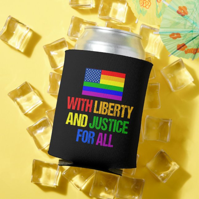 LGBTQ Rights Rainbow American Flag Gay Pride Can Cooler (In Situ Summer)