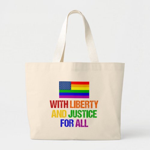 LGBTQ Rights Rainbow American Flag Gay Pride Large Tote Bag
