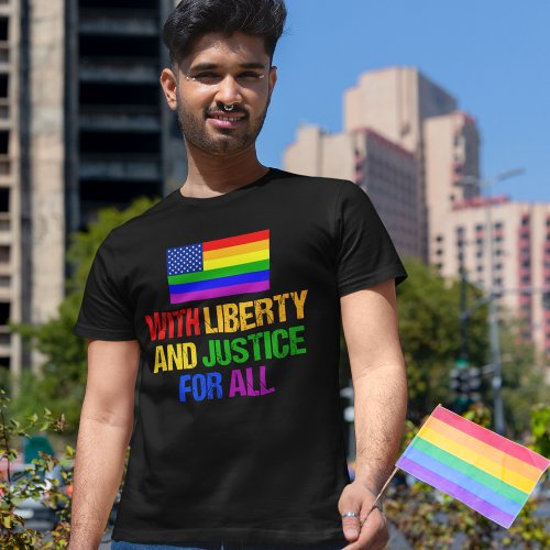 LGBTQ Rights Rainbow American Flag Gay Pride T_Shirt