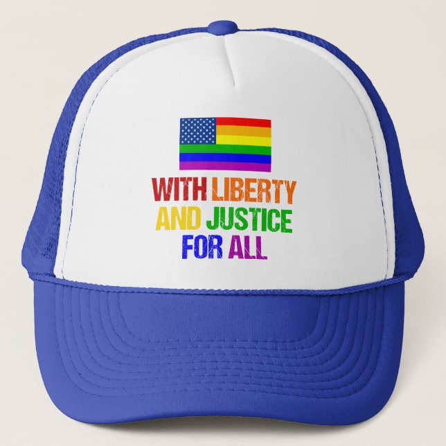 LGBTQ Rights Rainbow American Flag Gay Pride Trucker Hat (Front)